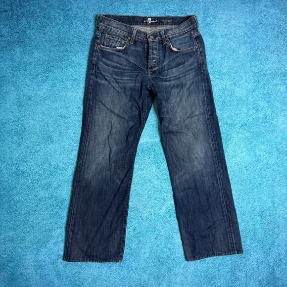 7 For All Mankind Men’s Jeans 33x29 Blue Relaxed Straight Button Fly Made in USA - Picture 1 of 16